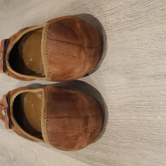 Tory Burch Suede Leather Ally Bow Ballet Flat size 7M Brown slip on pleated - Picture 5 of 7
